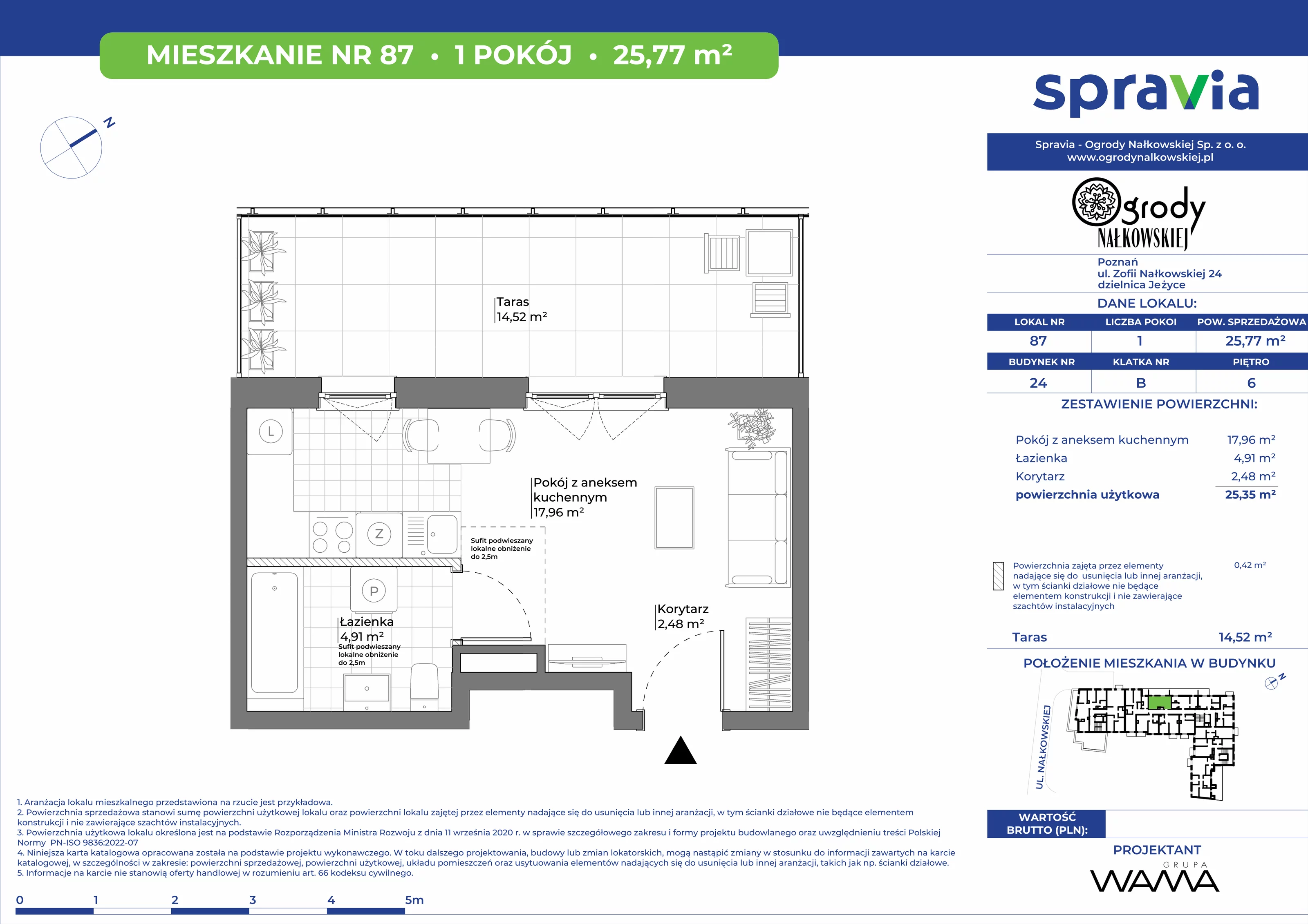 1 pokój, mieszkanie 25,77 m², piętro 6, oferta nr 24-87, Ogrody Nałkowskiej, Poznań, Ogrody, ul. Nałkowskiej 24, 26